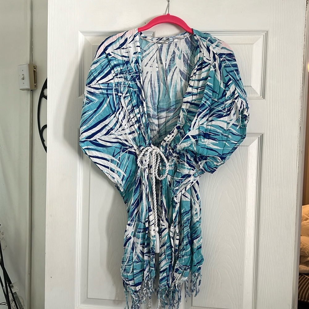 Blue Island Palm design swim cover up